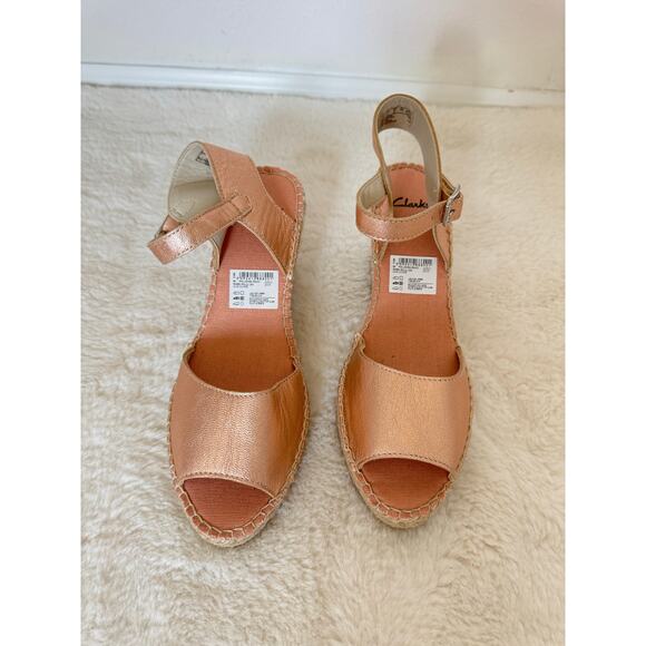 Clarks Rose Gold Leather Espadrille Wedge Sandals – Women’s 9 – NWOT - Picture 3 of 12